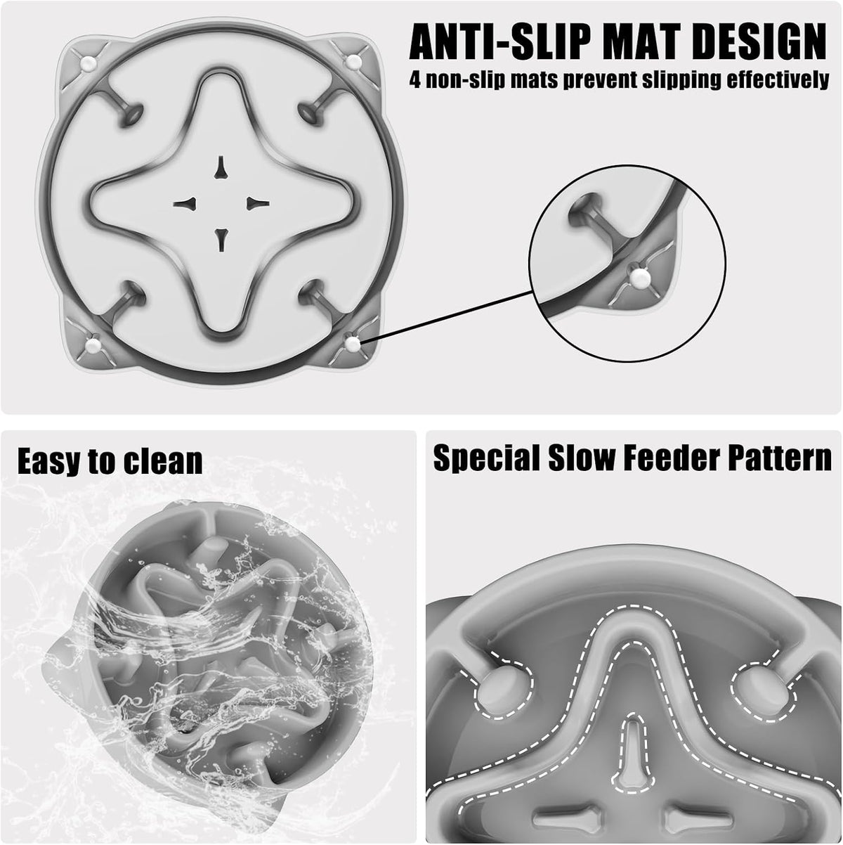 Slow Feeder Dog Bowls Small Breed - Gray / 2 Cup - image 3