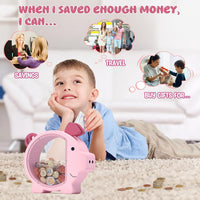 KMC wooden piggy bank for kids with clear acrylic front panel in pink - view 7