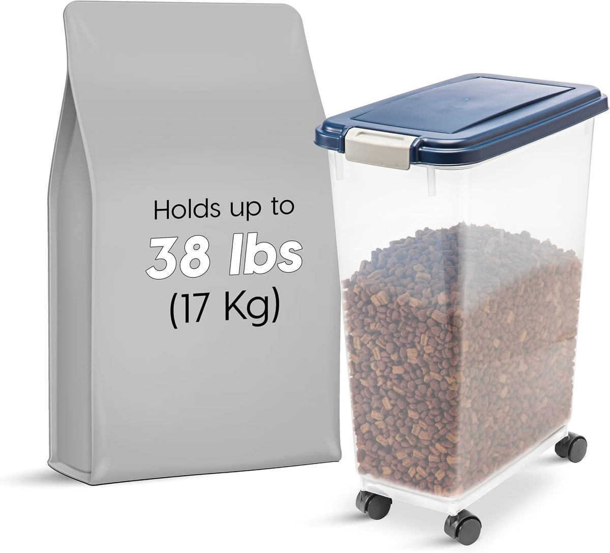 IRIS USA Airtight Pet Food Storage Rolling Container - 38 lbs / Navy - image 4