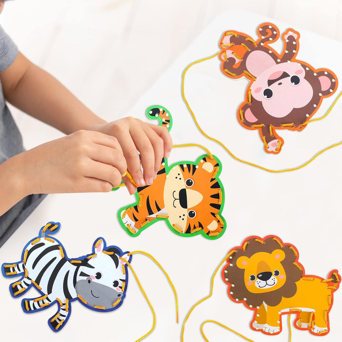 Pajean 10 Pcs Kids Lacing Cards Double Sided Animal Sewing Cards Kits - Jungle Style - image 4