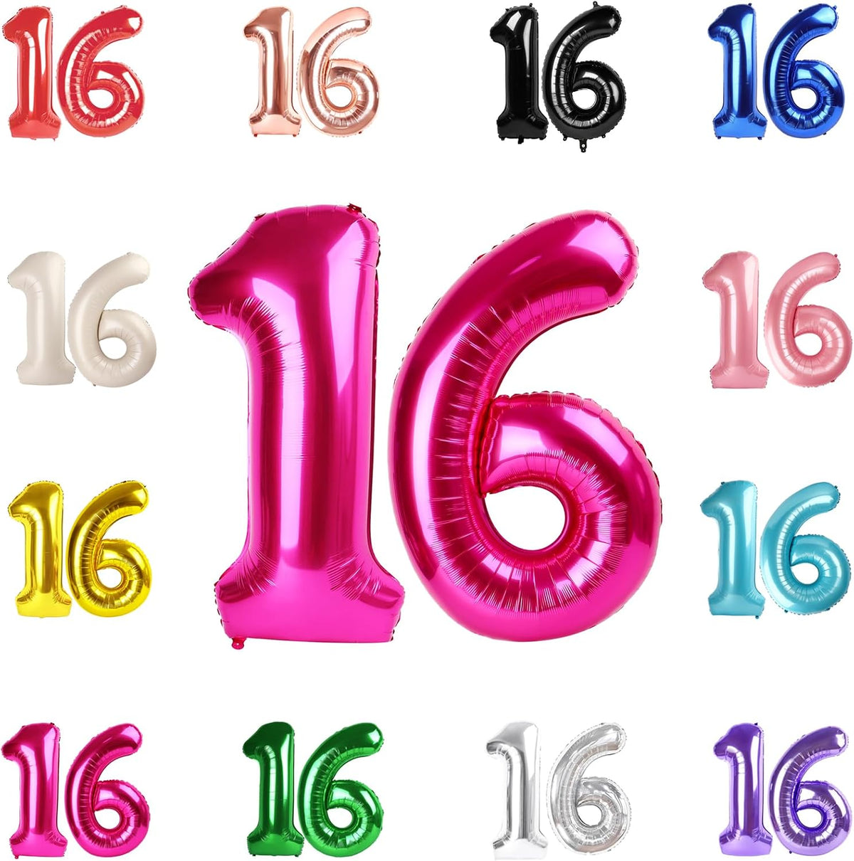 Blue Number 3 Balloon 40 Inch, 3 Balloon Number - Hot Pink / Number 16