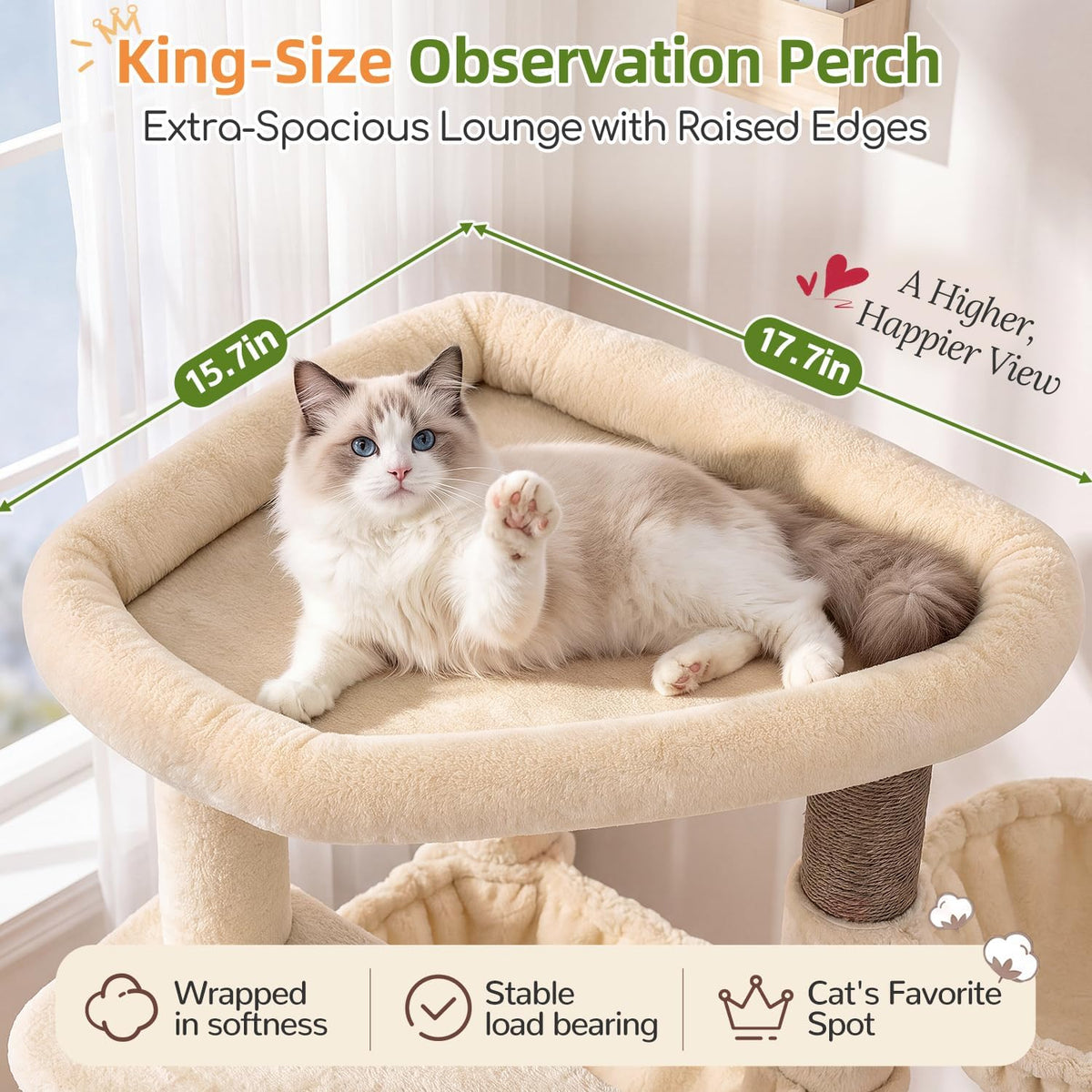 Globlazer F70 Pro Heavy Duty Cat Tree Tower for Indoor Cats Large - Beige / L - image 2
