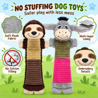 2 Pack No Stuffing Dog Squeaky Toys - Donkey&Sloth - image 2