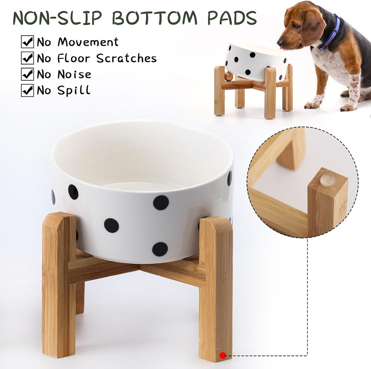 Black Raised/Elevated 15°Slanted Ceramic Dog Bowl for Small Breeds - Black Dot / 3.6 CUPS - Medium Dog Bowls - image 2