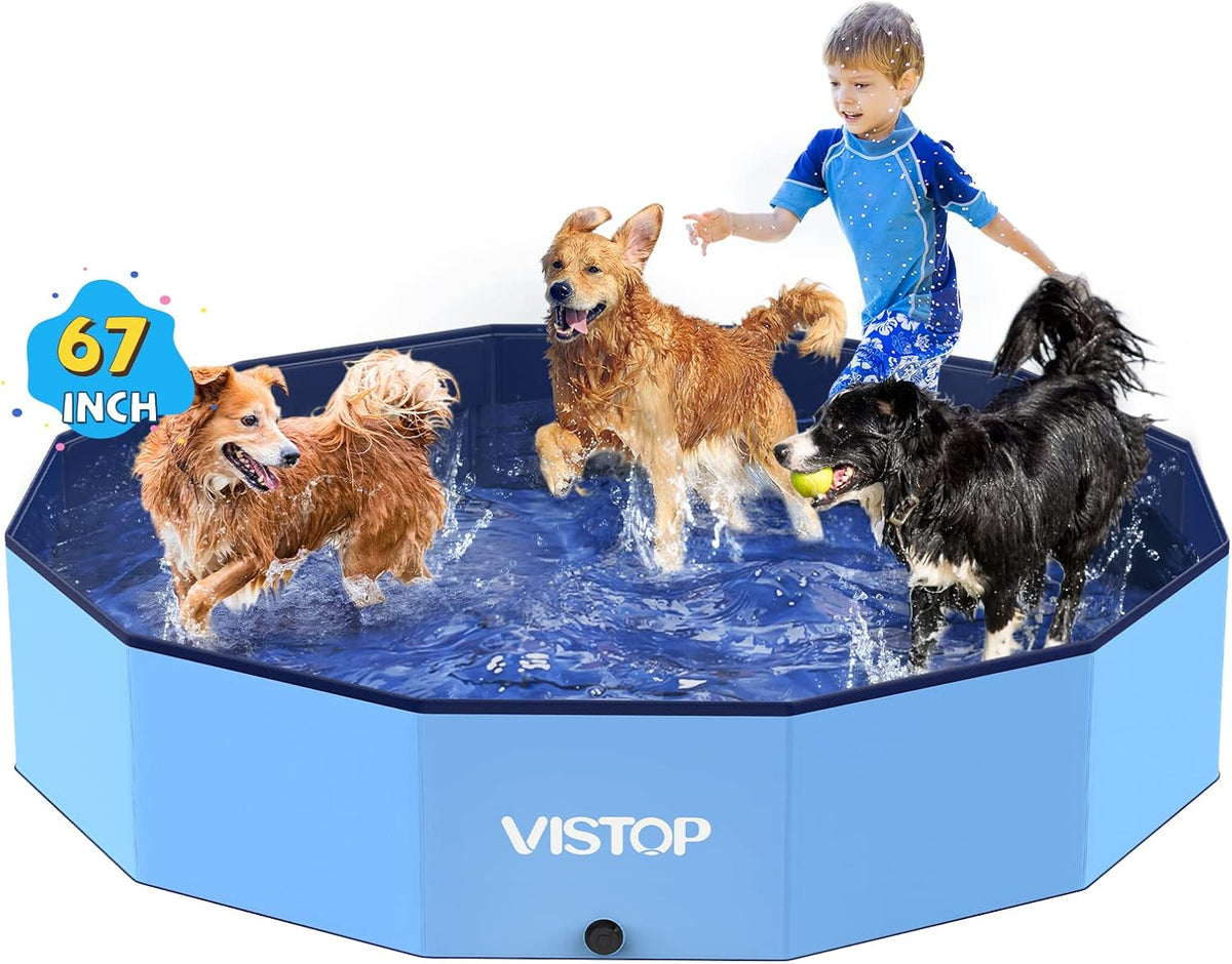 VISTOP Extra Large Foldable Dog Pool XXL - XXL- 67" x 12" / Blue