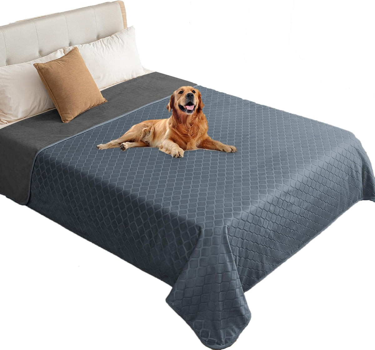 Waterproof Dog Blanket, Soft Reversible Throw for Couch & Bed Protection – Essentials for Dogs - Blue+grey / 82x82 Inch (Pack of 1)
