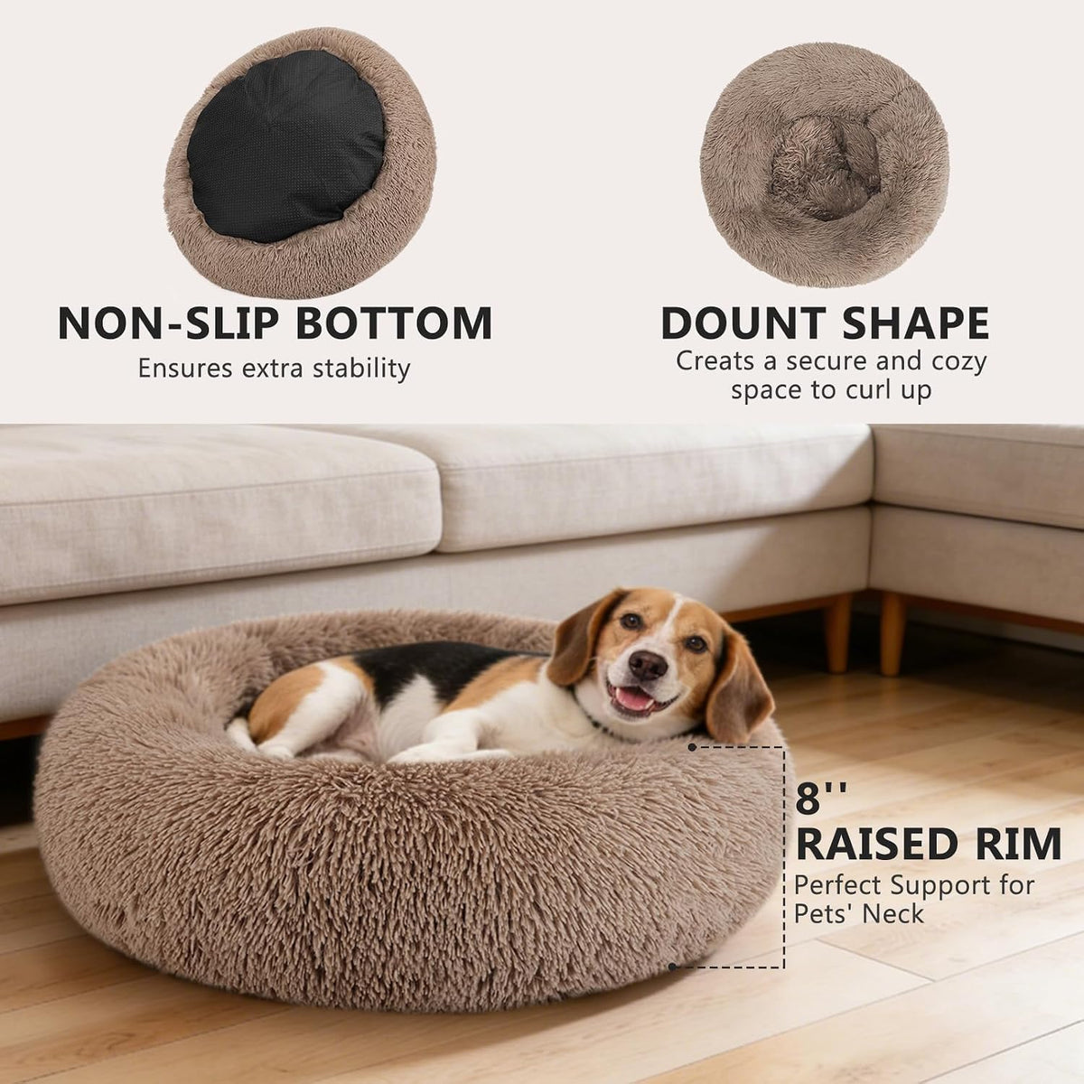 MIXJOY Orthopedic Dog Bed Comfortable Donut Cuddler Round Pet Beds - M(30’’x 30’’) / Brown - image 2