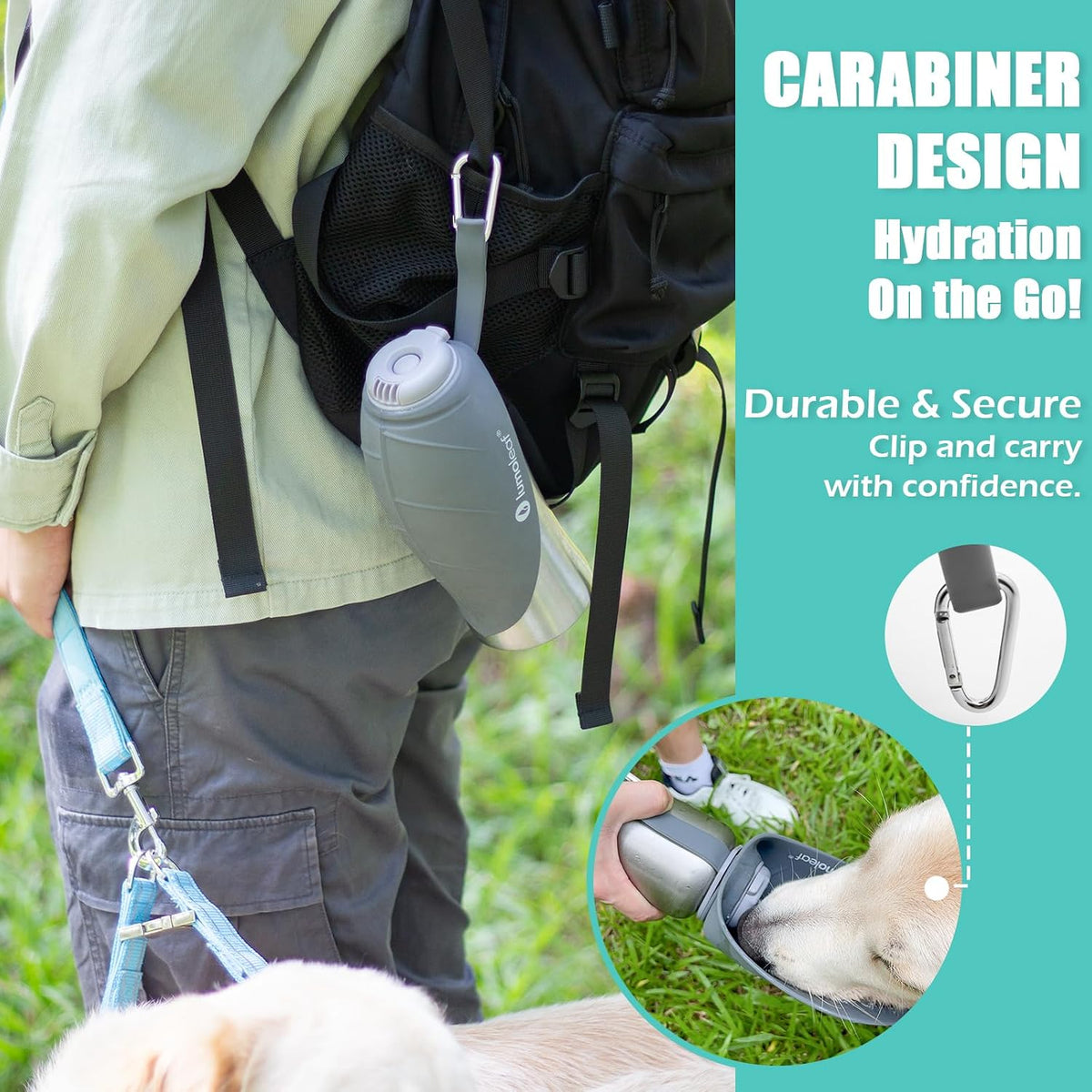 LumoLeaf Portable Dog Water Bottle 27 OZ - Grey - image 3