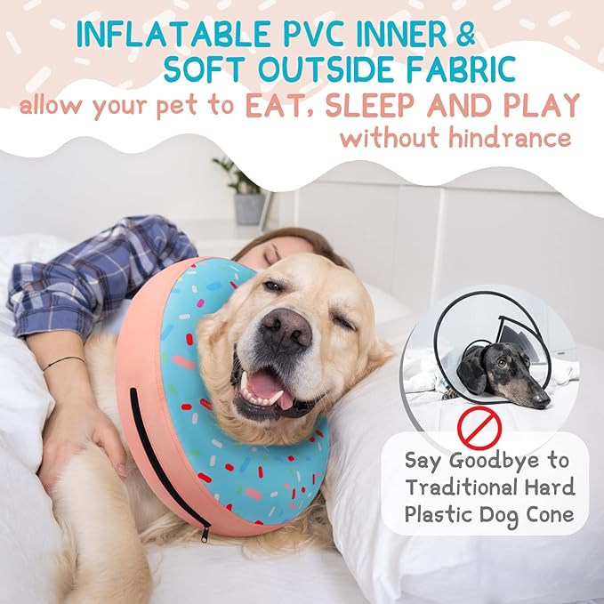 Supet Inflatable Dog Cone Collar Alternative After Surgery, Dog Neck Donut Recovery E Collar for Neuter, Soft Pet Cone for Small Medium Large Dogs