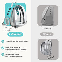 Lollimeow Cat Carrier Backpack, Bubble Expandable Backpack Carrier, Pets and Small Dogs,Airline-Approved, Designed for Travel, Hiking, Walking & Outdoor Use (Front Expandable-Green)