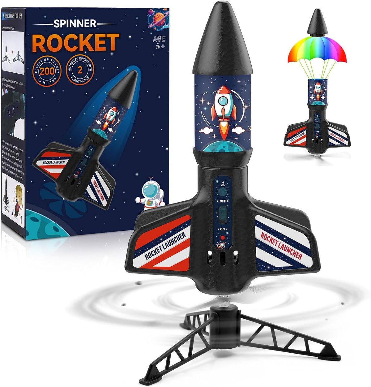 Rocket Launcher for Kids - Self-Launching 200 ft Motorized Outdoor Electric Play Toy, High Flying - Blue