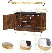 Hzuaneri Cat Litter Box Enclosure - Rustic Brown and Black / 39.4"L x 21.7"W x 23.6"H - image 2