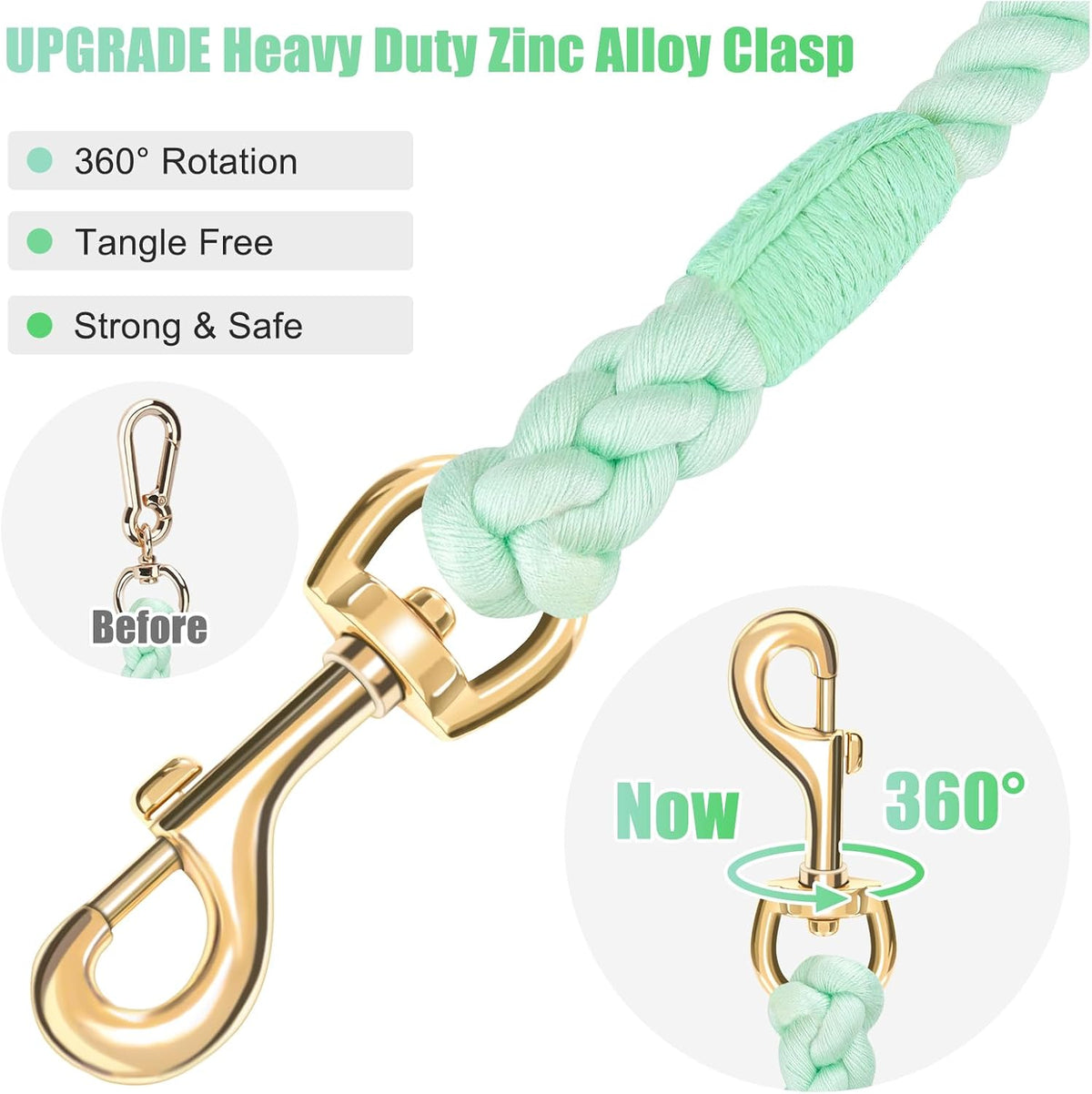 5 FT Handmade Rope Dog Leash for Small Medium and Large Dogs – Essentials for Dogs - 5FT x 1/2in (Pack of 1) / Light Green - image 4