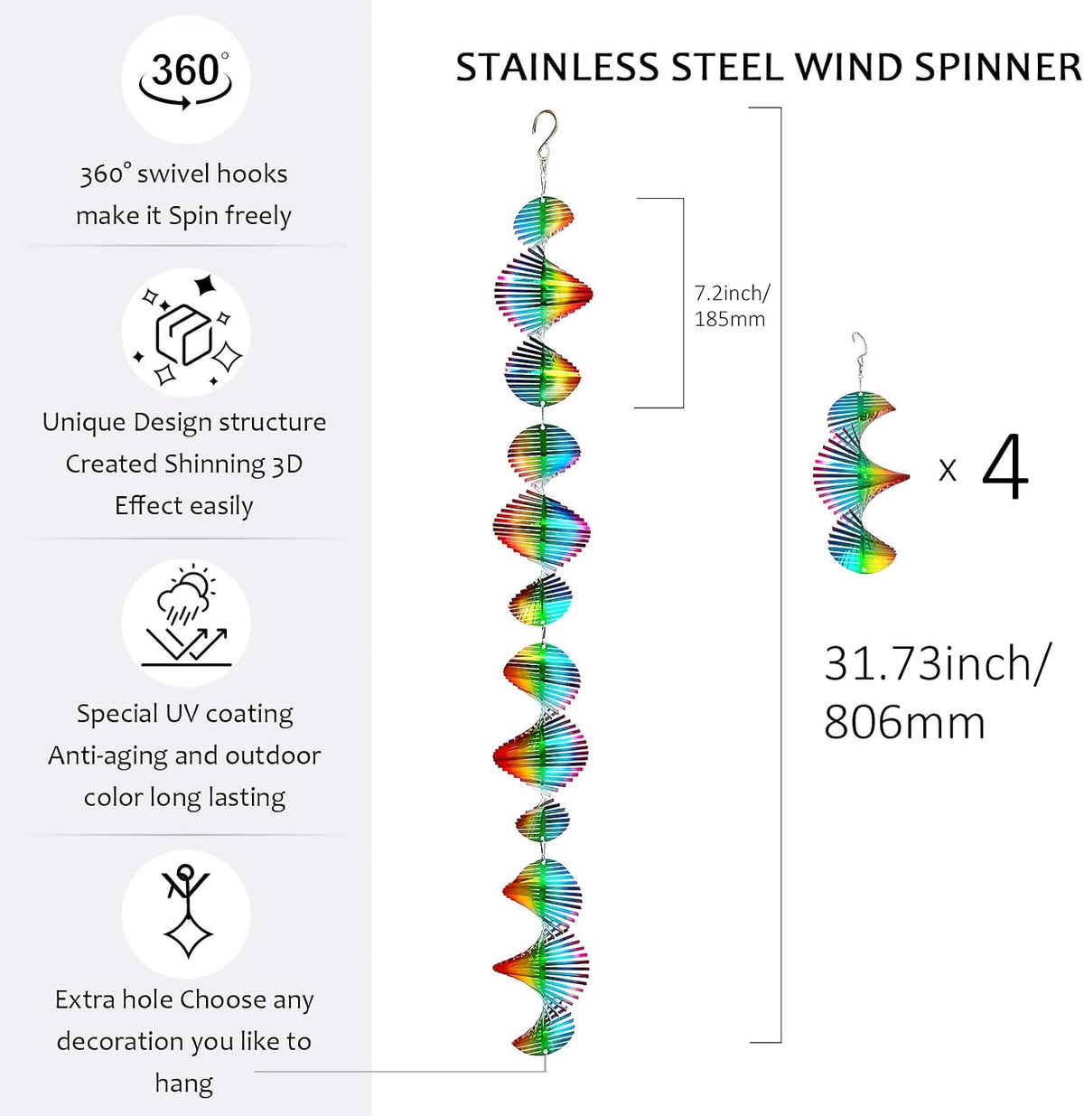 Aoedelyart 3D American flag eagle wind spinner in red, white and blue stainless steel - view 10