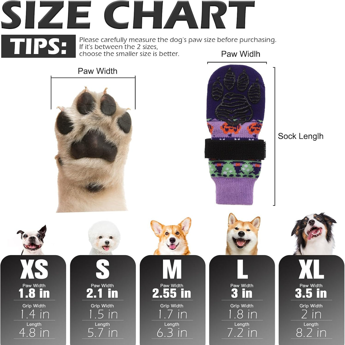 Anti Slip Dog Socks to Prevent Licking Paws with Grippers Black – Essentials for Dogs - Halloween Purple / Medium - image 2