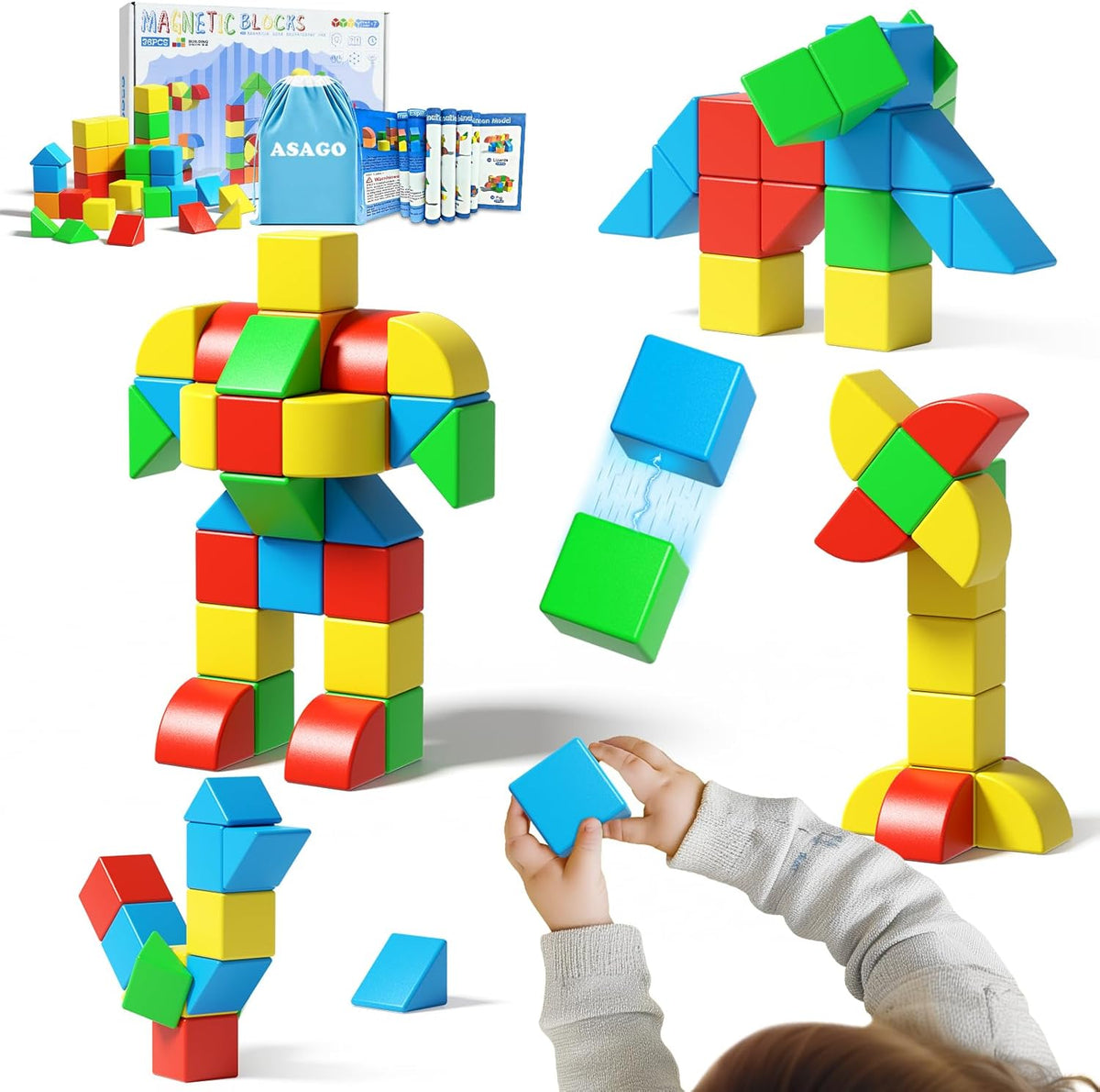 Large Magnetic Blocks,56PCS 1.34in 3D Building Cubes for Kids Ages 3+ – Fun for Kids & Family - 36PCS (1.34in)
