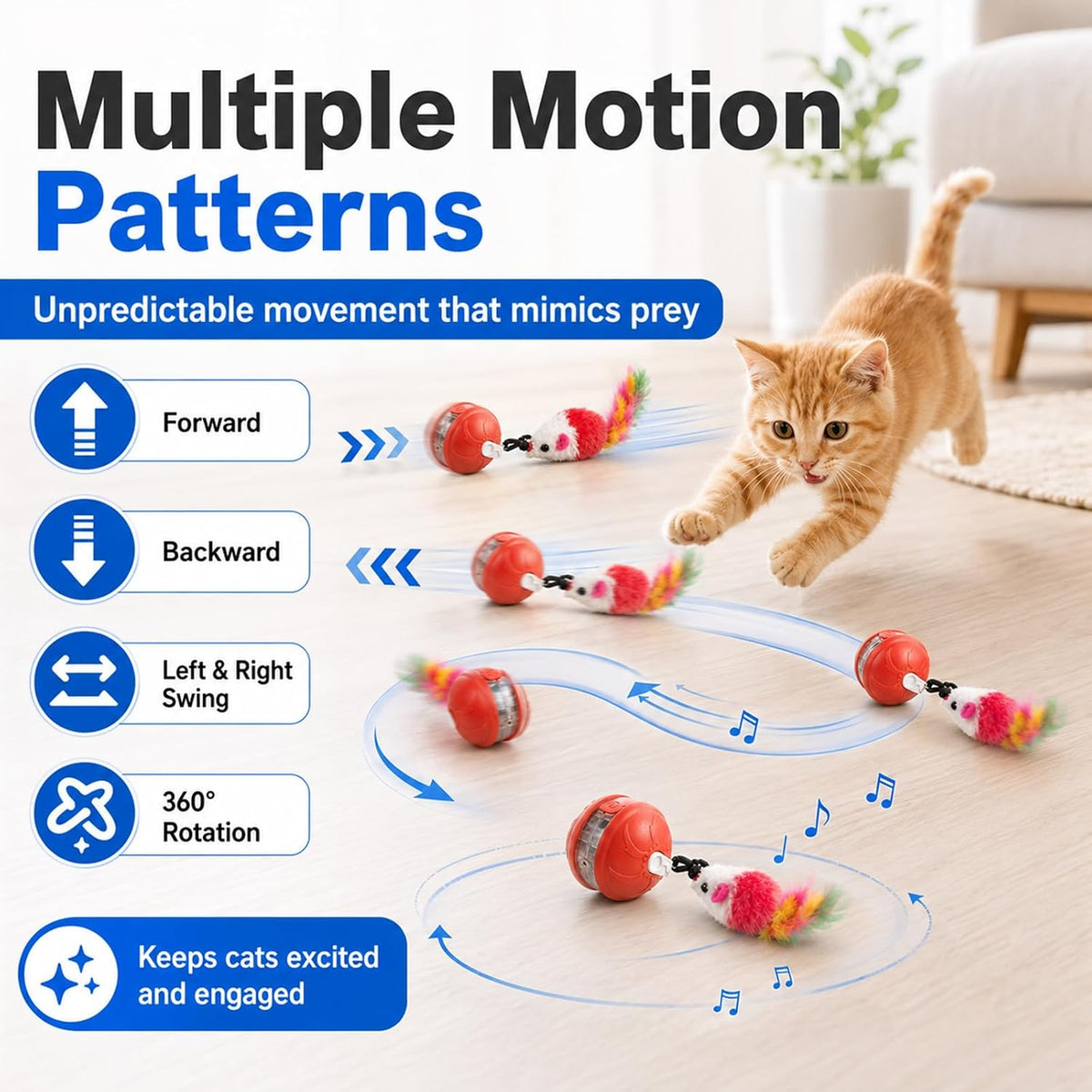 Interactive Cat Toys Smart Ball for Cats & Dogs! Now with 2 Rapid - Red-Green - image 2