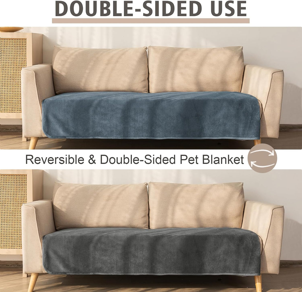 Ameritex Pet Bed Blanket Reversible 100% Waterproof Velvet Super Soft - 68x82 Inches / Blue+darkgrey - image 2