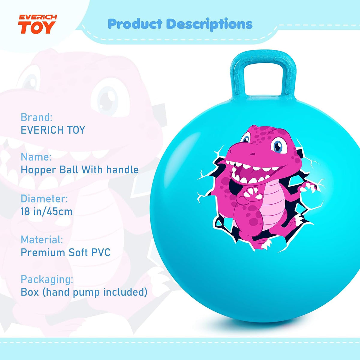 EVERICH TOY 18 inch hopper ball for kids with handle, purple pink clouds - view 26