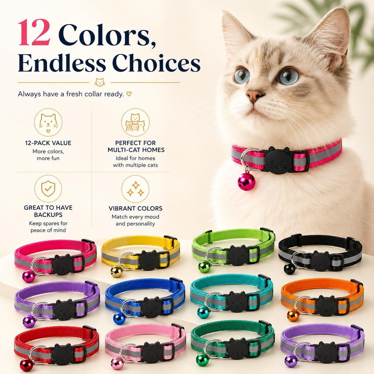 12-Pack Reflective Cat Collar Breakaway with Safety Elastic Band - image 2