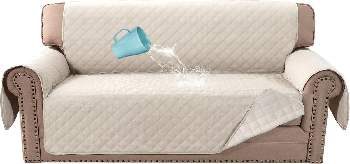 H.VERSAILTEX Sofa Cover Couch Cover for Dogs with Elastic Straps 100% - Coconut Milk / Slipcover-Loveseat