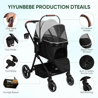 Foldable Double Pet Stroller for 2 Small Medium Cats Dogs – Essentials for Cats - Gray / Single - image 4