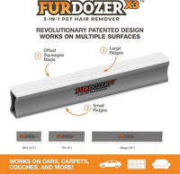 FurDozer X3 MEGA Pet Hair Remover & Auto Detailing Tool - Cat & Dog Hair Remover for Carpet, Car Interior, Couch, Bedding, & Furniture - Reusable Pet Hair Removal Tool for Dog Fur & Lint, 10", Grey