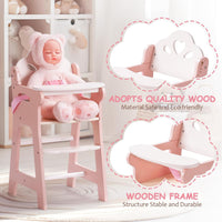 ROBOTIME wooden doll high chair with tray, footrest and flower shaped back in white and pink - view 5