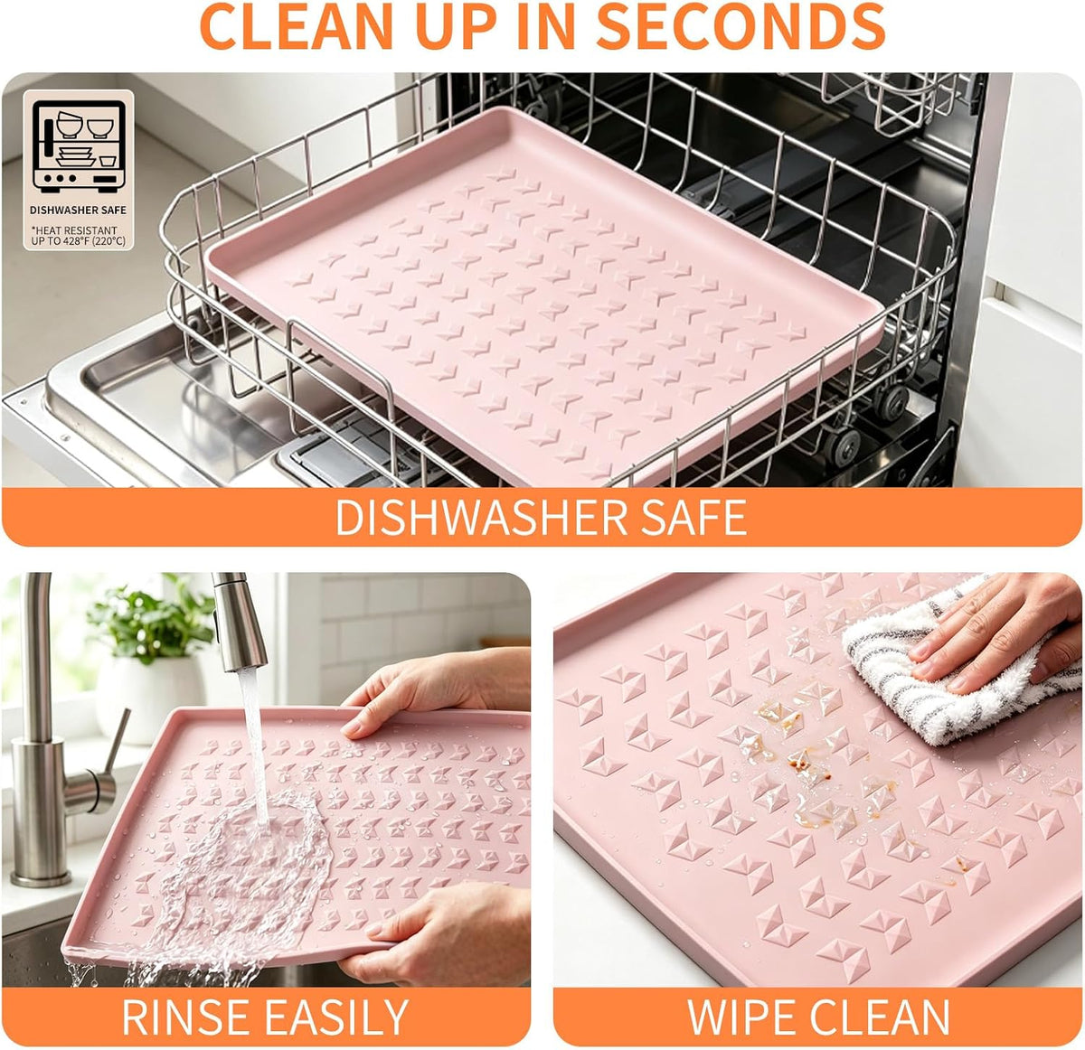 Silicone Pet Feeding Mat, Dog Cat Food Water Bowl Mat - Pink / 18.5"L x 11.5"W - image 3