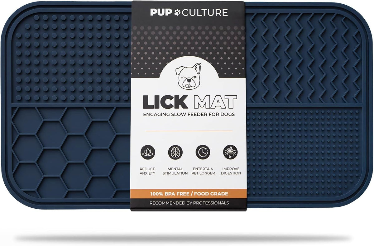 Dog Lick Mat for Dogs, Feeding Pad for Anxious Pets Plus 4 Different Puzzles for Mental Stimulation - 1 Pack / Navy