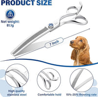 JASON 7" Curved Thinner Dog Scissors - Ergonomic Dog Grooming Scissors Silver Curved Blender Dog Shears 440C Stainless Steel Grooming Shears Professional Pet Shears For Groomer (50-Teeth)