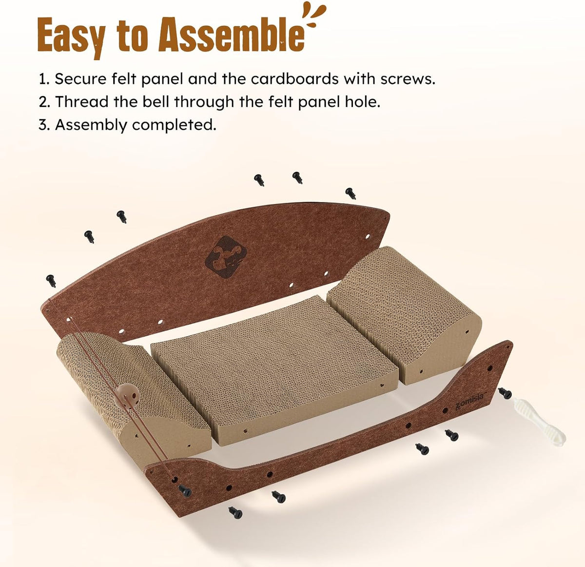 26'' Cardboard Cat Scratcher Bed for Indoor Cats, 1PC, Brown – Essentials for Cats - 1PC-Brown - image 4