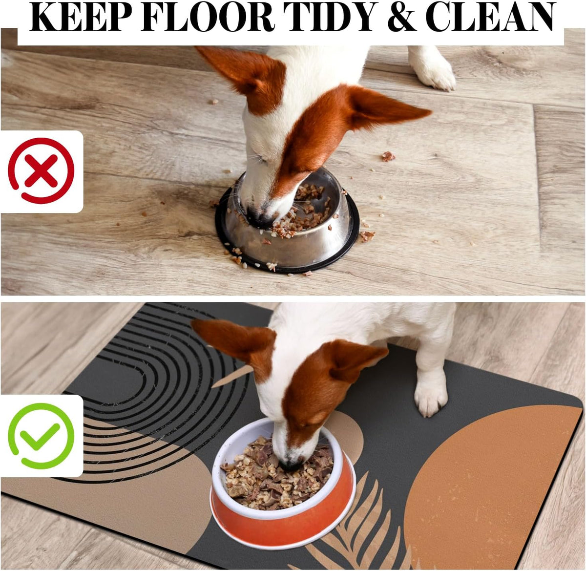 Dog Food Mats for Floors, Absorbent Dog Bowl Mat for Food and Water Dispenser Mat, Quick Dry Cat - Boho Black / M(16"×24") - image 3
