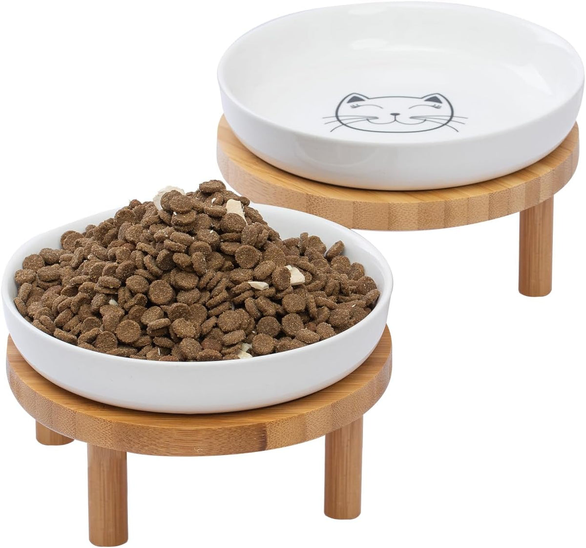 Shallow Wide Elevated Cat Bowls Whisker Fatigue – Essentials for Cats - White / Plate with stand(set of 2)