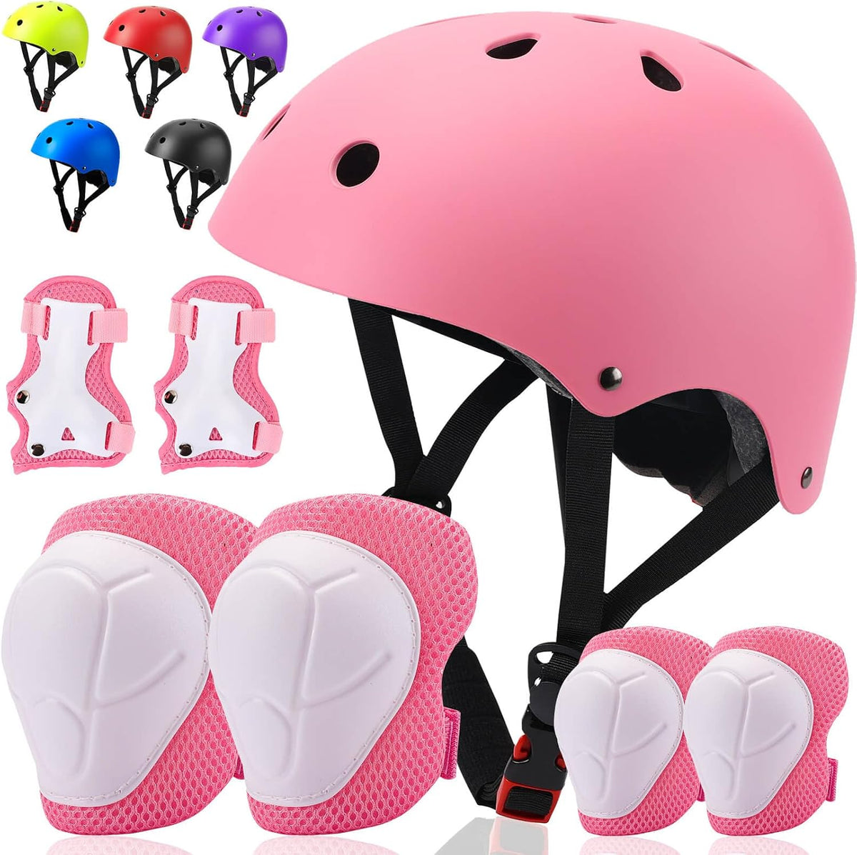 Toddler Kids Bike Helmet Set with Knee Elbow Pads - Pink / Medium: 21.7"-22.8"/55-58cm