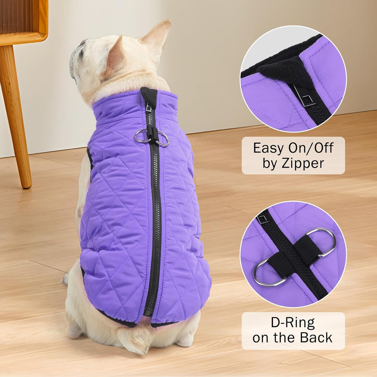 Winter Dog Vest Coat with Harness Built in – Essentials for Dogs - #2 Purple-Gloss / S(Chest 14")-Regular - image 3
