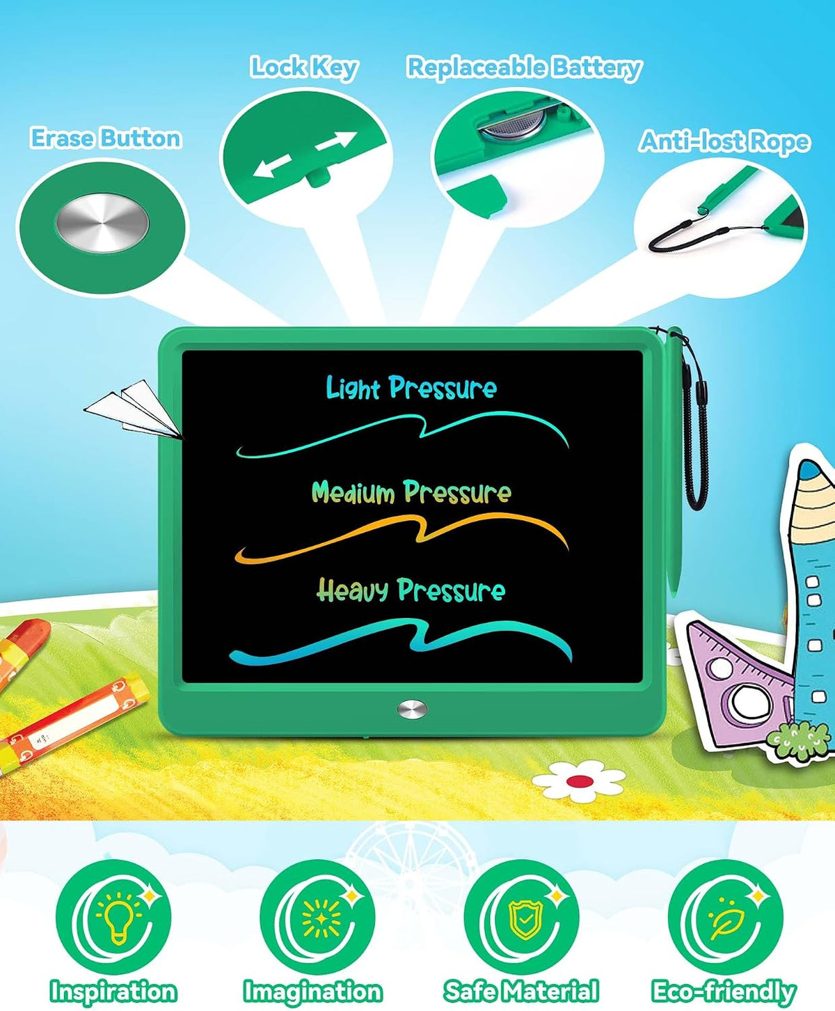 KOKODI 12 Inch LCD Writing Tablet with Anti-Lost Stylus - Green / 12 inch - image 3