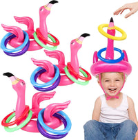 Camlinbo 15 Pcs Inflatable Flamingo Pool Toys Ring Toss Pool Game – Fun for Kids & Family