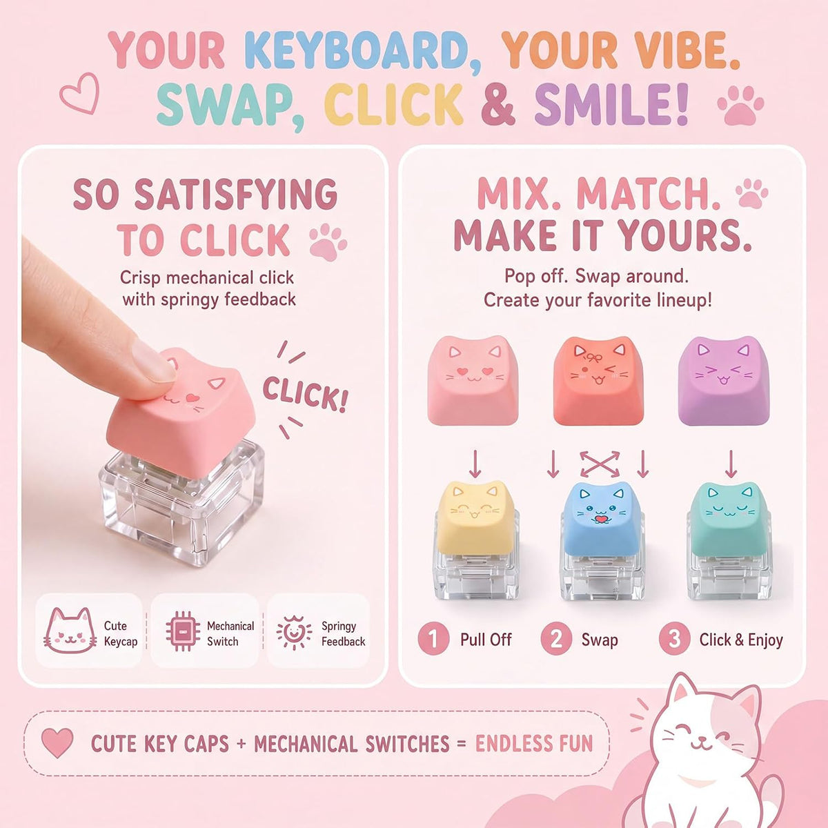 6 Pcs Keyboard Fidget Toy Keyboard Fidget Keychain - Pastel / Cat / 6 - image 4