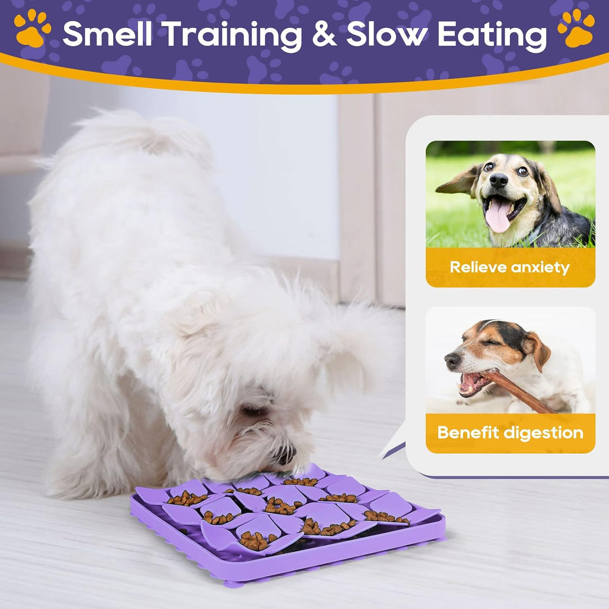 Silicone Snuffle Mat for Dogs, Blue - A(8"x8")-Purple - image 3