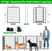 Dog Playpen Outdoor Extra Wide 16 Panels Heavy Duty Dog Fence 40" Height Anti-Rust with Doors Portable for RV Camping Yard, Total 42FT, 140 Sq.ft, Snowy Black