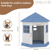 DRATO Dog House Indoor Outdoor Durable Large Dog Shelter with Outside Dog Kennel with Window and Elevated Floor for Small Medium Dogs (Blue, 34.8 * 30.51 * 36.89)