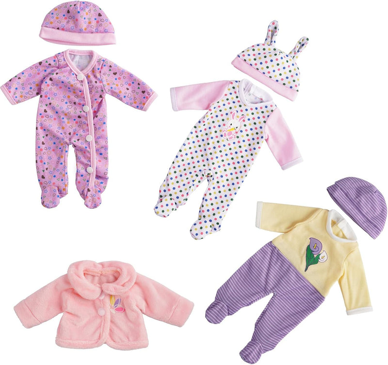 BABESIDE baby doll clothes set with 3 footed outfits, 3 hats and pink coat