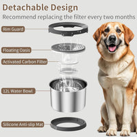 6.5L Dog Water Bowl No Spill 1.6 Gallon Stainless Steel Water Bowl - 12L+2 Filters - image 4