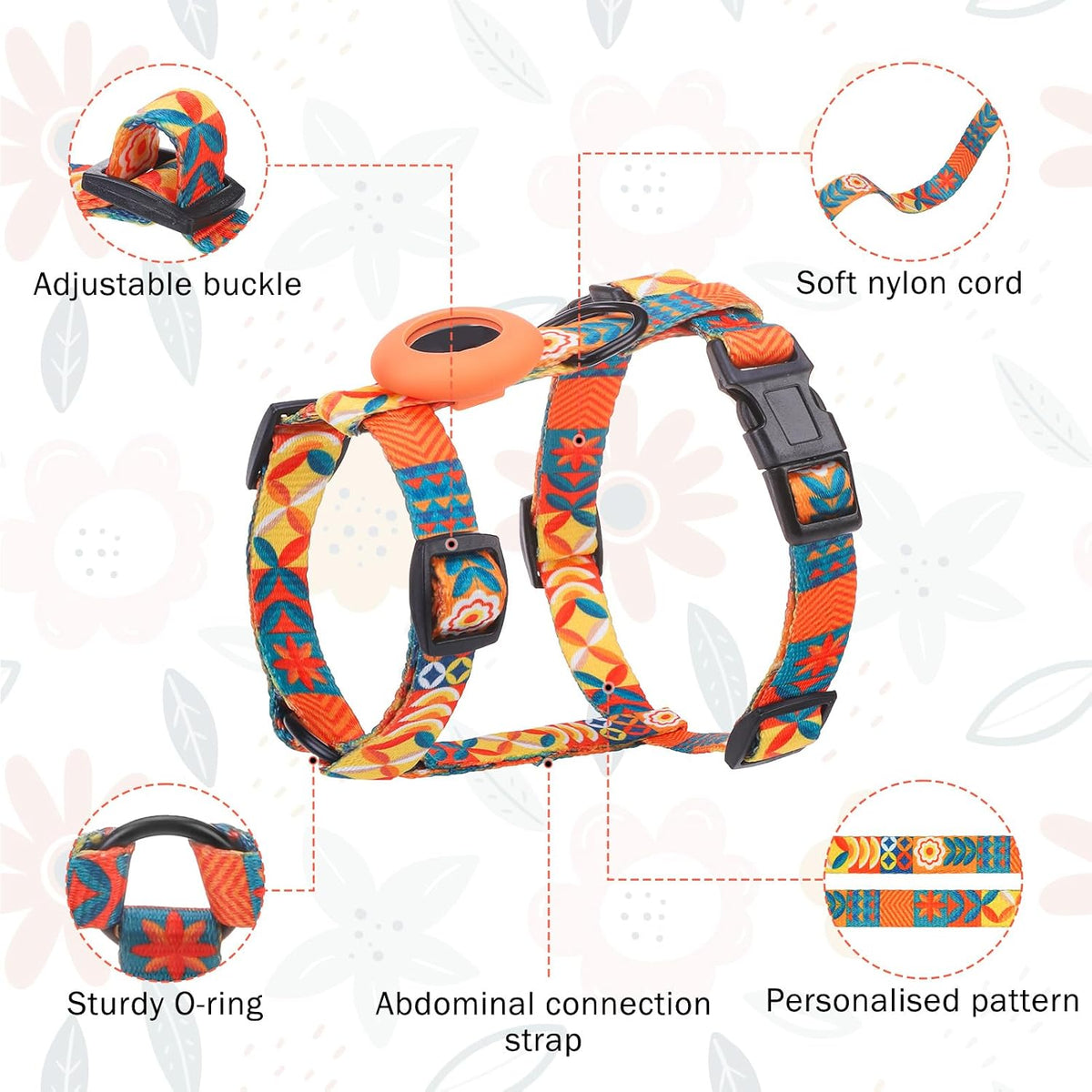 Adjustable Cat Harness and Leash Set with AirTag Holder - Orange - image 4