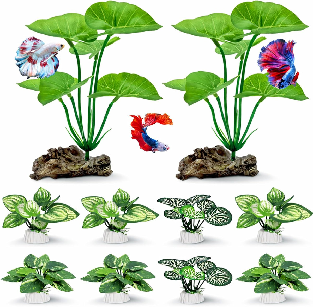 2-Pack Aquarium Decor Fish Tank Decorations 6-inch Betta Fish Tank - C（green 10 Pack）
