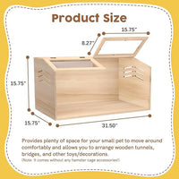 Snowtaros Wooden Hamster Cage, Large Hamster Cages and Habitats Chewproof, with 2 Openable Acrylic Top, Small Animal Cage for Mouse Gerbil Quail Dwarf Syrian Hamsters (31.5" L*15.7" W*15.7" H)