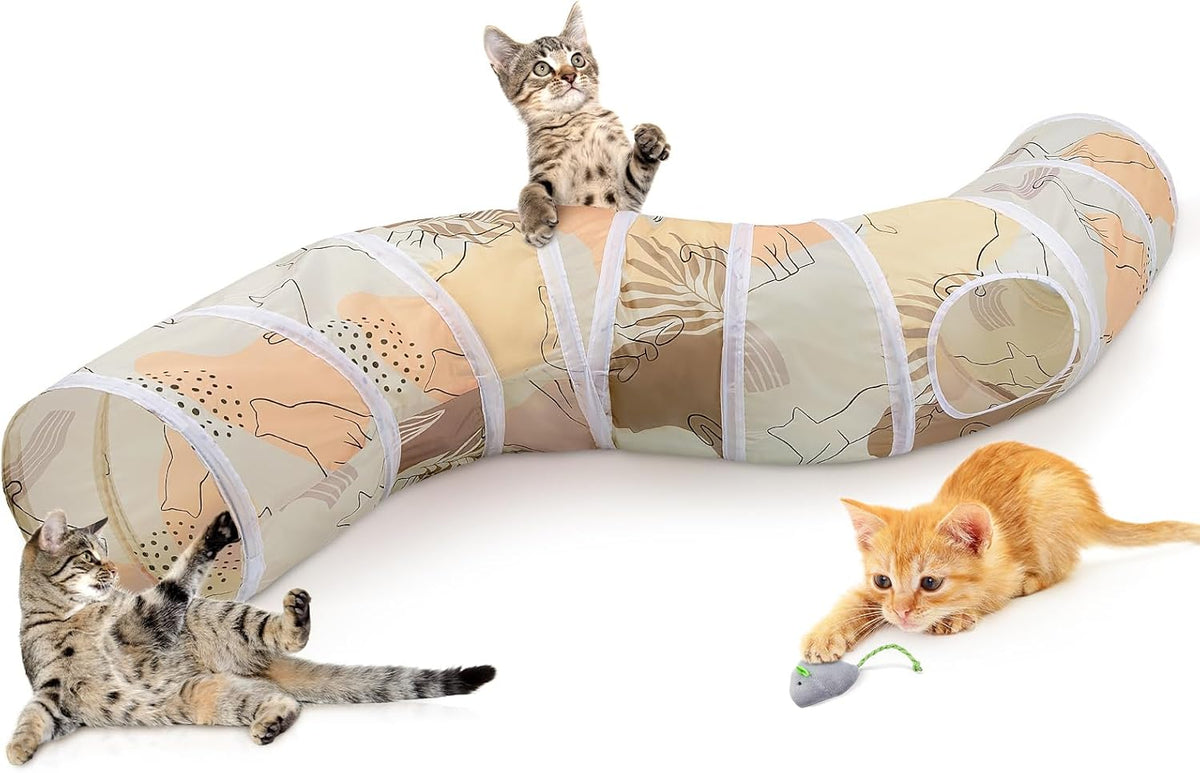 Glittme Cat Tunnel, Cat Tunnels for Indoor Cats - Beige Cat