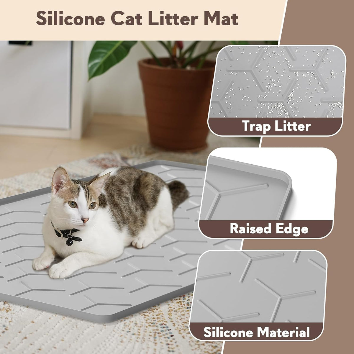 Silicone Cat Litter Mat 34×22 inch, Easy to Clean, Gray – Daily Care for Cats - 34" X 22" / Grey - image 3