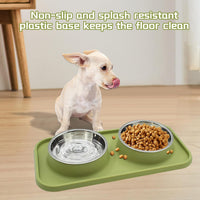 Double Dog Food Bowls Stainless Steel with No Spill Non Skid Silicone - 【Green】 - image 3